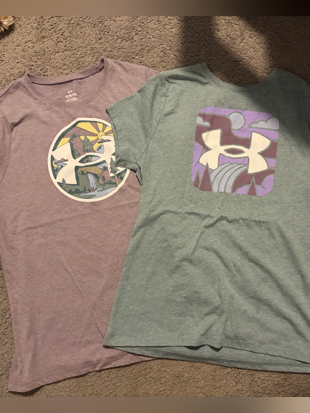 2 Under Armour Kids Short-Sleeve Tees in Lavender and Teal